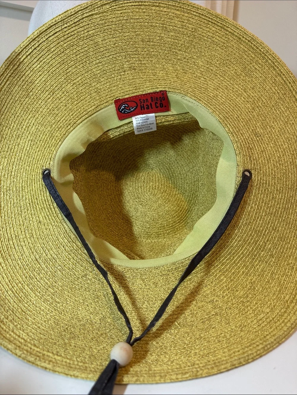San Diego Mustard Yellow fiber hat with tie. OS.